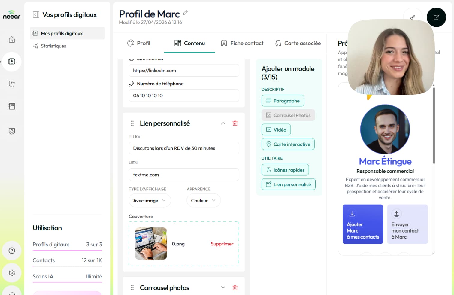 Neear - Carte de visite connectée NFC & CRM networking